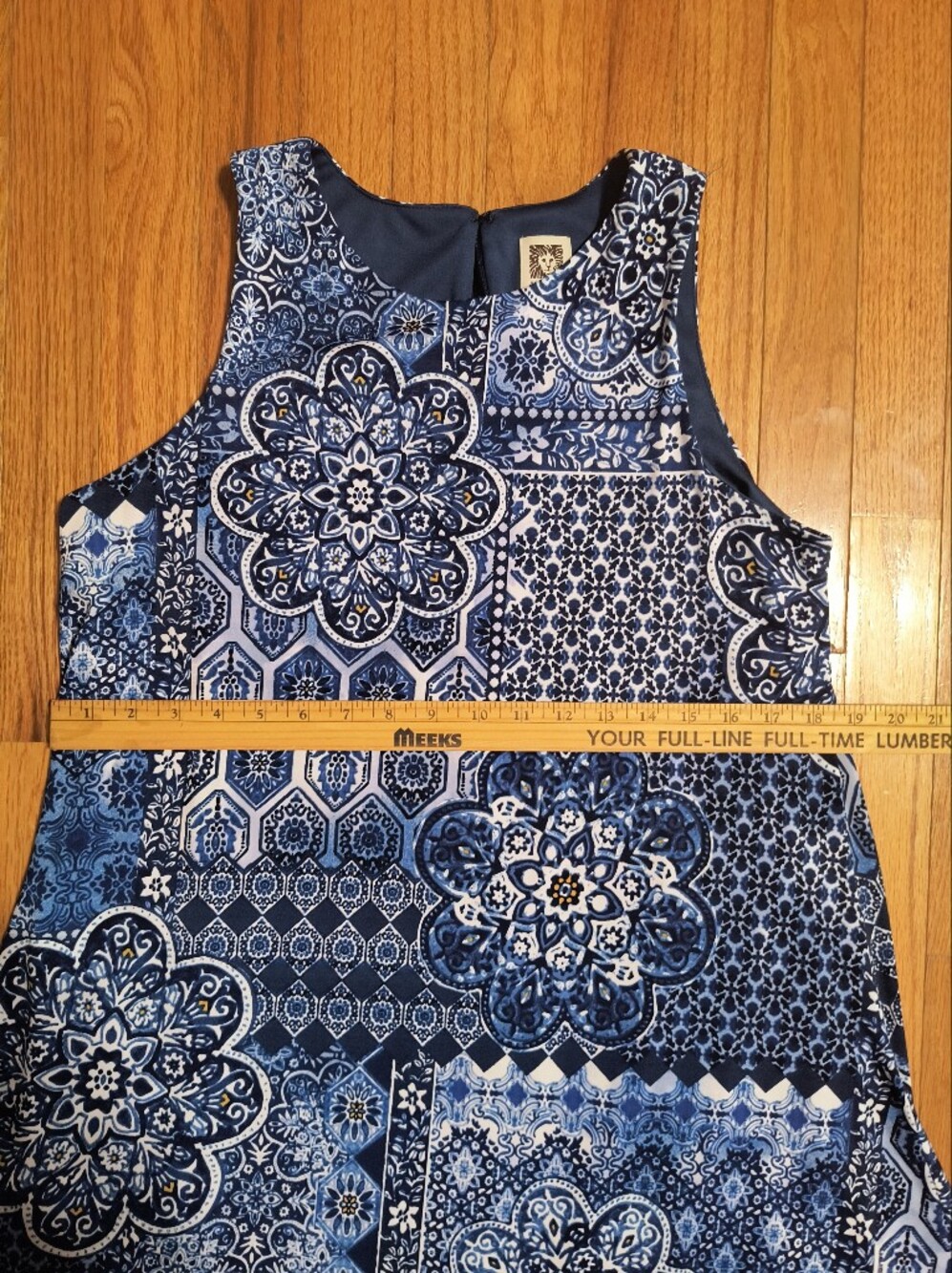 Anne Klein sleeveless dress, women's 10, blue geometric - Picture 8 of 16